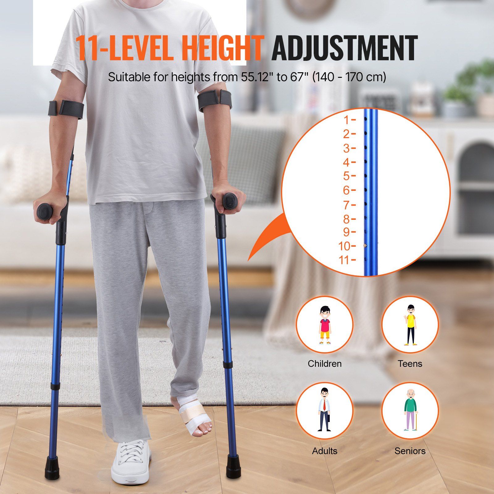 Forearm Crutches for Adults, 11-Level Height Adjustable Walking Crutches with 4-Level Upper Cuff, Lightweight V952-QBGZPVCRTGCXUI84QV0