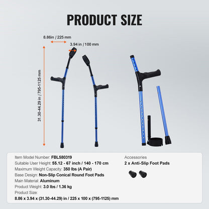 Forearm Crutches for Adults, 11-Level Height Adjustable Walking Crutches with 4-Level Upper Cuff, Lightweight V952-QBGZPVCRTGCXUI84QV0