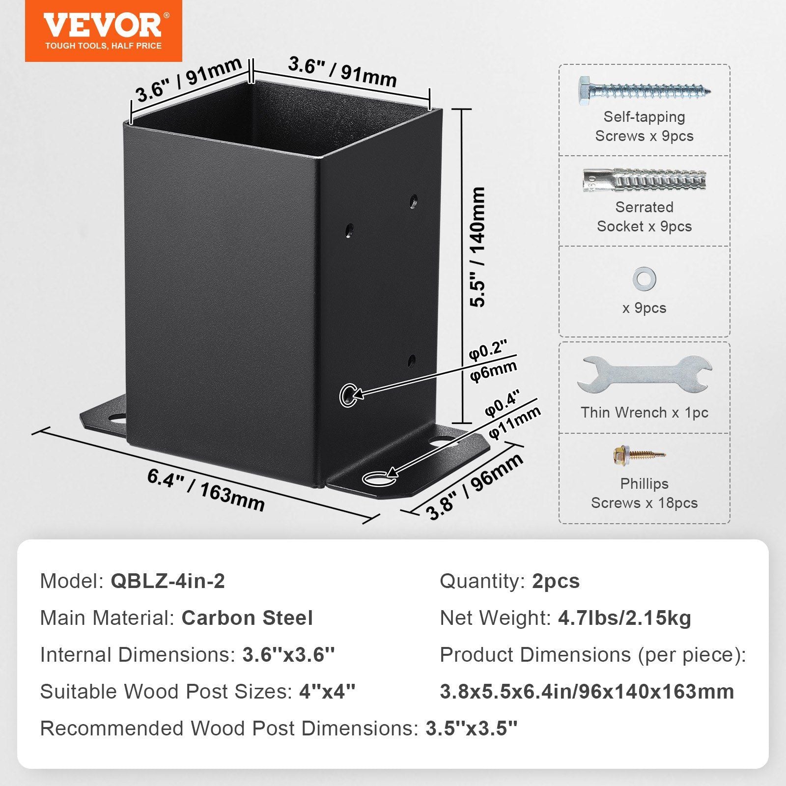 101.6x101.6mm Post Base 2 Pcs, Inner Size 91x91 Post Base Brackets, Heavy Duty Powder-Coated Post Anchor V952-QBLZDZTG2J447P4OSV0