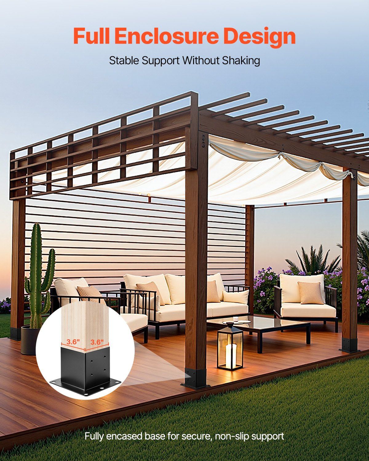 4x4 Post Base 4 Pcs, Inner Size 3.6x3.6 inch / 92x92 mm Post Brackets, Heavy Duty Carbon Steel Decking Posts, V952-QBLZDZTG4J20Y2BH6001V0