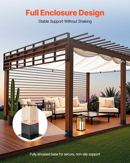 4x4 Post Base 4 Pcs, Inner Size 3.6x3.6 inch / 92x92 mm Post Brackets, Heavy Duty Carbon Steel Decking Posts, V952-QBLZDZTG4J20Y2BH6001V0