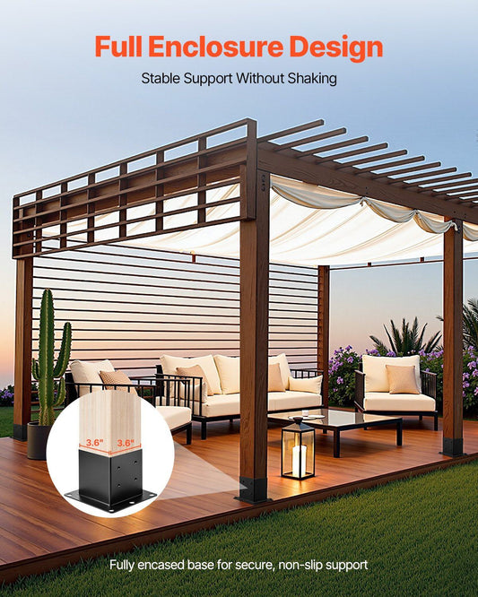 4x4 Post Base 4 Pcs, Inner Size 3.6x3.6 inch / 92x92 mm Post Brackets, Heavy Duty Carbon Steel Decking Posts, V952-QBLZDZTG4J20Y2BH6001V0