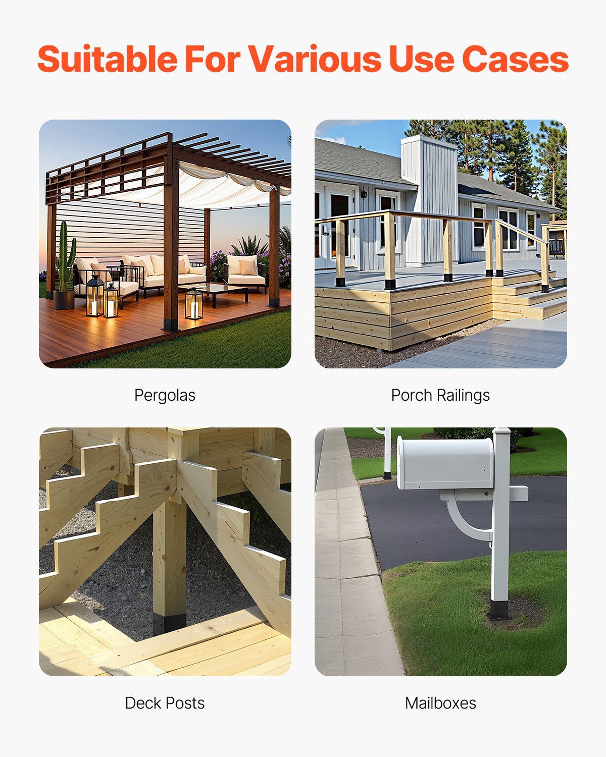 4x4 Post Base 4 Pcs, Inner Size 3.6x3.6 inch / 92x92 mm Post Brackets, Heavy Duty Carbon Steel Decking Posts, V952-QBLZDZTG4J20Y2BH6001V0