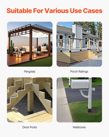 4x4 Post Base 4 Pcs, Inner Size 3.6x3.6 inch / 92x92 mm Post Brackets, Heavy Duty Carbon Steel Decking Posts, V952-QBLZDZTG4J20Y2BH6001V0