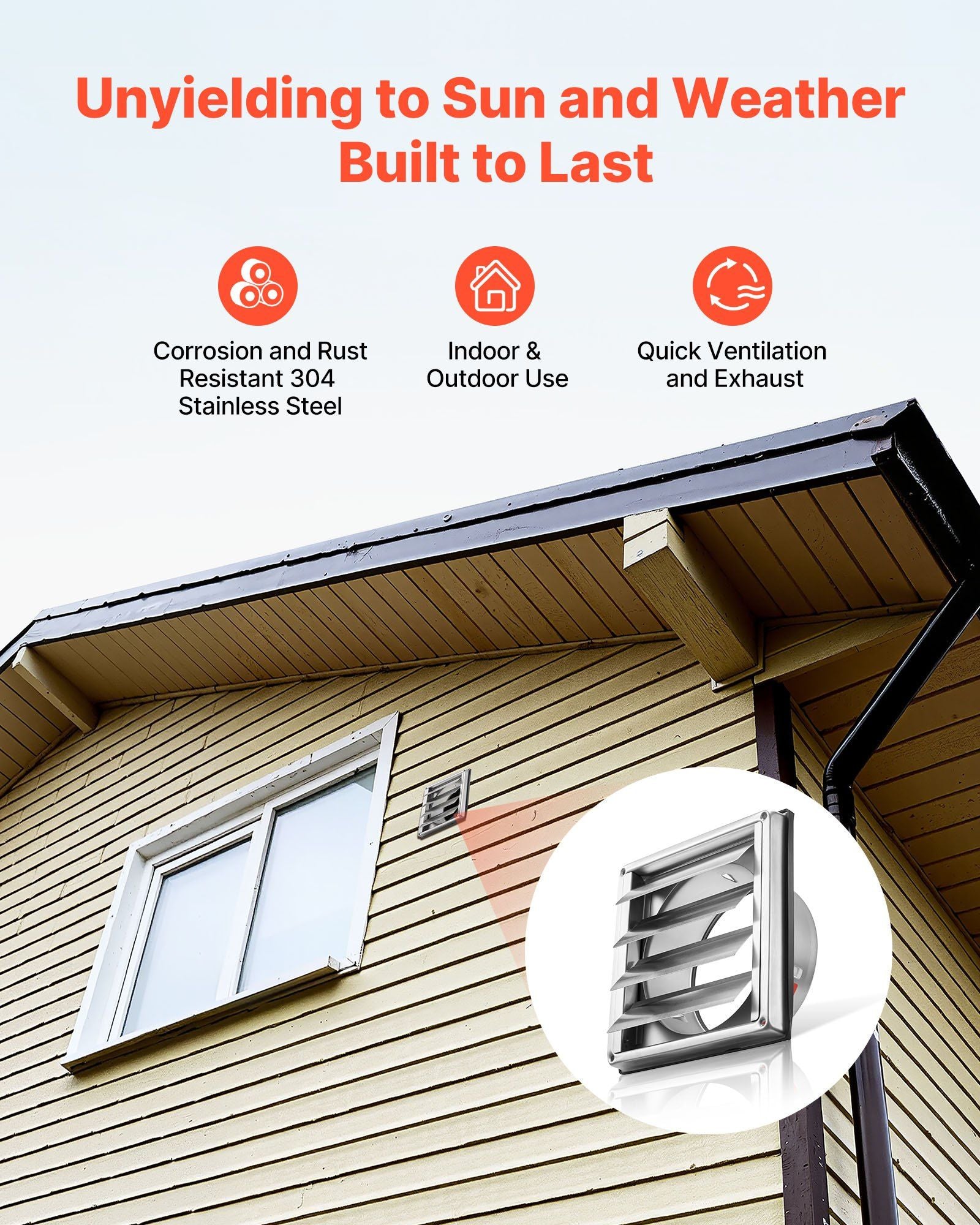 145mm Wall Vent Cover, Louvered Square AC Vent Gable Cover, Premium Stainless Steel & with Noise Reducing V952-QBPQTFKBYCSFQV0BX001V0