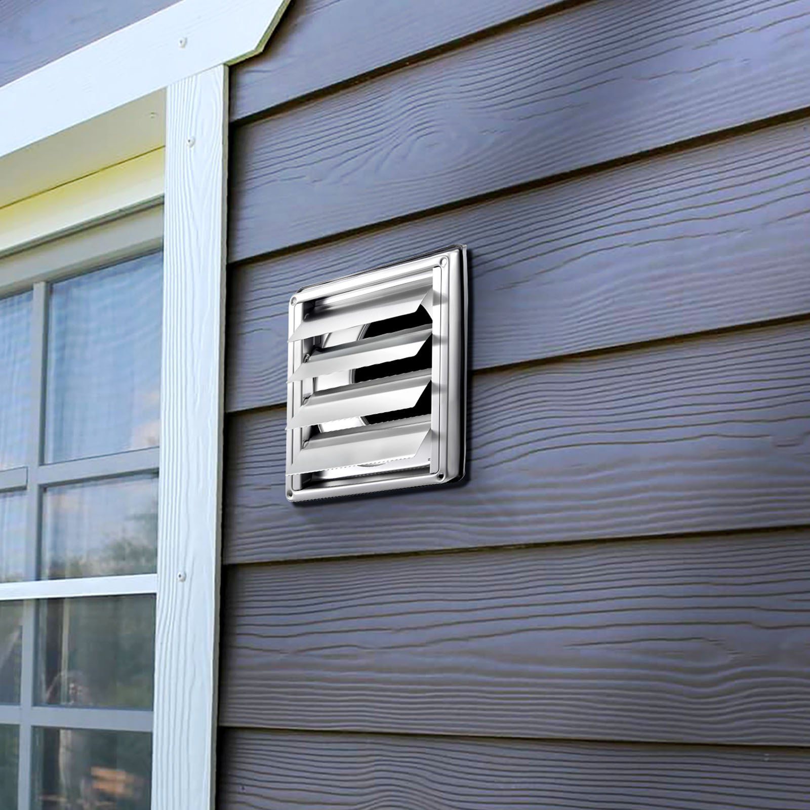 145mm Wall Vent Cover, Louvered Square AC Vent Gable Cover, Premium Stainless Steel & with Noise Reducing V952-QBPQTFKBYCSFQV0BX001V0