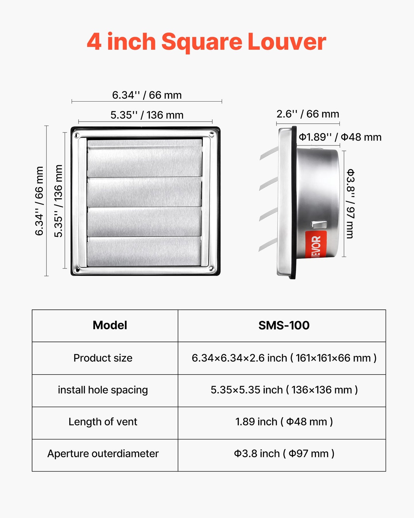 97mm Wall Vent Cover, Louvered Square AC Vent Gable Cover, Premium Stainless Steel & with Noise Reducing V952-QBPQTFKBYCSFZNJJB001V0