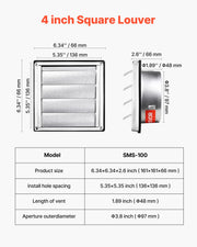 97mm Wall Vent Cover, Louvered Square AC Vent Gable Cover, Premium Stainless Steel & with Noise Reducing V952-QBPQTFKBYCSFZNJJB001V0