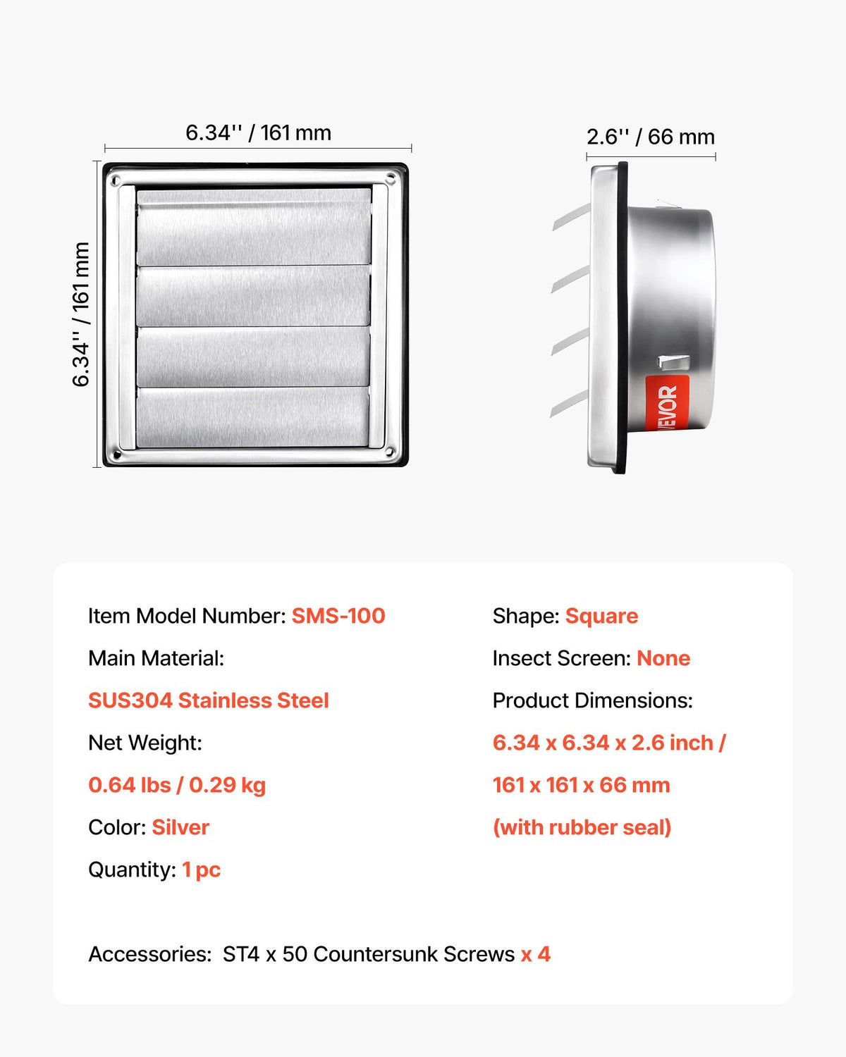 97mm Wall Vent Cover, Louvered Square AC Vent Gable Cover, Premium Stainless Steel & with Noise Reducing V952-QBPQTFKBYCSFZNJJB001V0