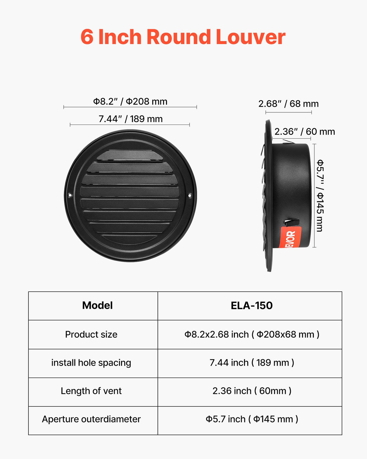 145 mm Wall Vent Cover, Louvered Round AC Vent Gable Cover, Premium Stainless Steel & with Built-in a V952-QBPQTFKBYCSYXOYTW001V0