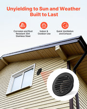 145 mm Wall Vent Cover, Louvered Round AC Vent Gable Cover, Premium Stainless Steel & with Built-in a V952-QBPQTFKBYCSYXOYTW001V0