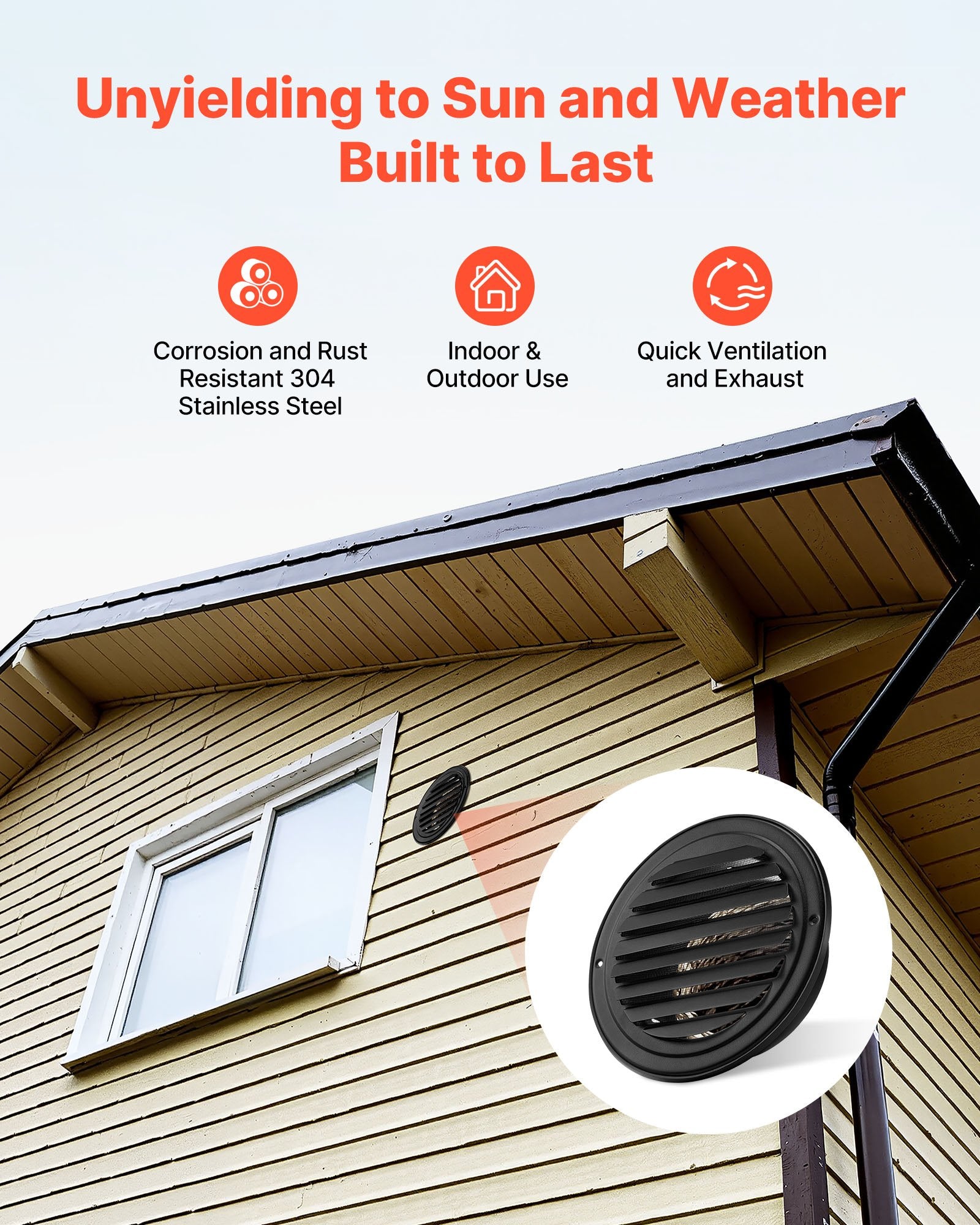 145 mm Wall Vent Cover, Louvered Round AC Vent Gable Cover, Premium Stainless Steel & with Built-in a V952-QBPQTFKBYCSYXOYTW001V0