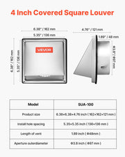 97mm External Extractor Wall Vent Cover, Square AC Vent Gable Cover, Premium Stainless Steel & with Built-in V952-QBPQTFKGSFX4BGJJ9001V0
