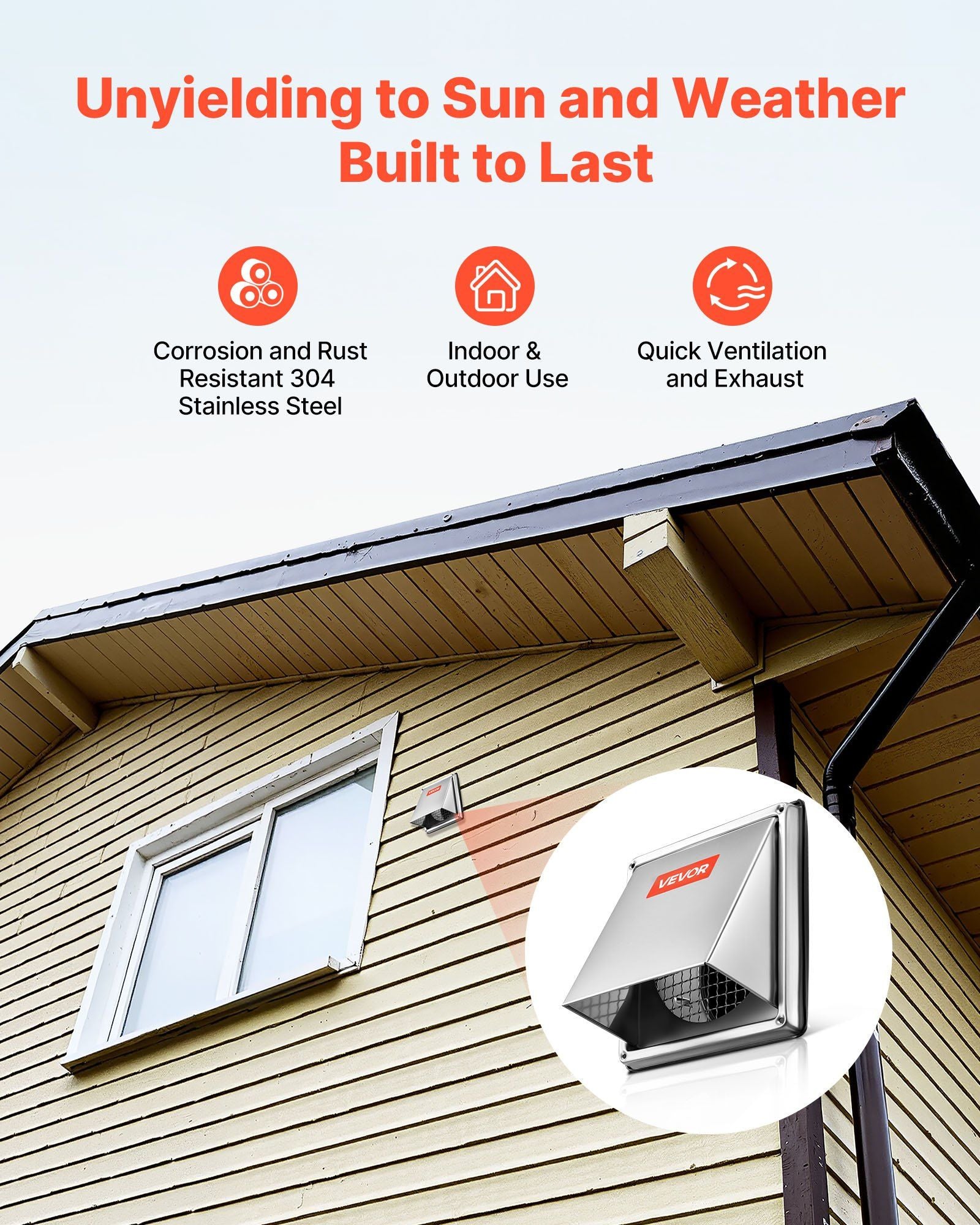 145 mm External Extractor Wall Vent Cover, Square AC Vent Gable Cover, Premium Stainless Steel & with V952-QBPQTFKGSFX625YD6001V0