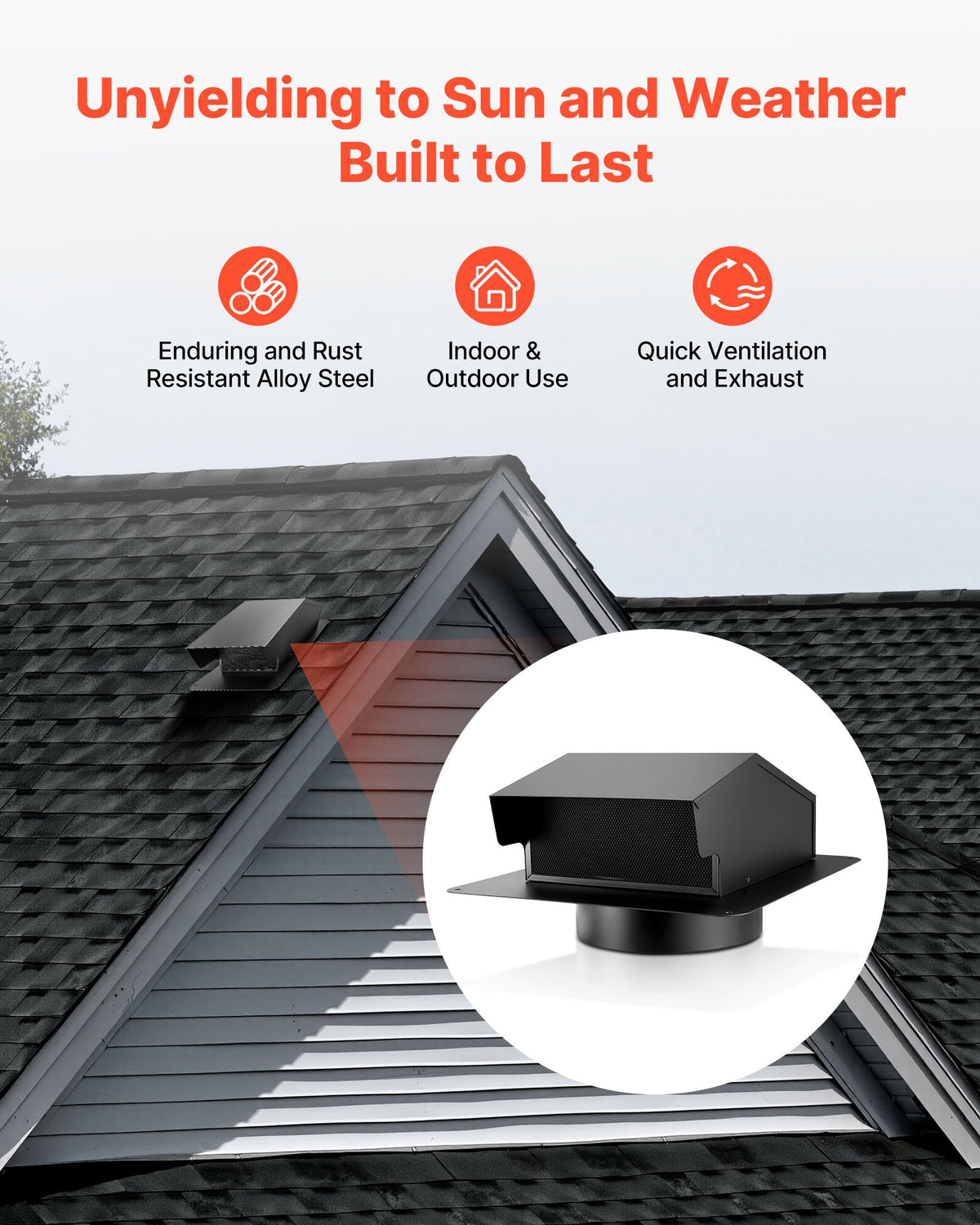 149 mm Hooded Wall Vent Cover SPCC Steel Roof Exhaust 1 Pack Black V952-QBPQTFKZSFX68VX60001V0