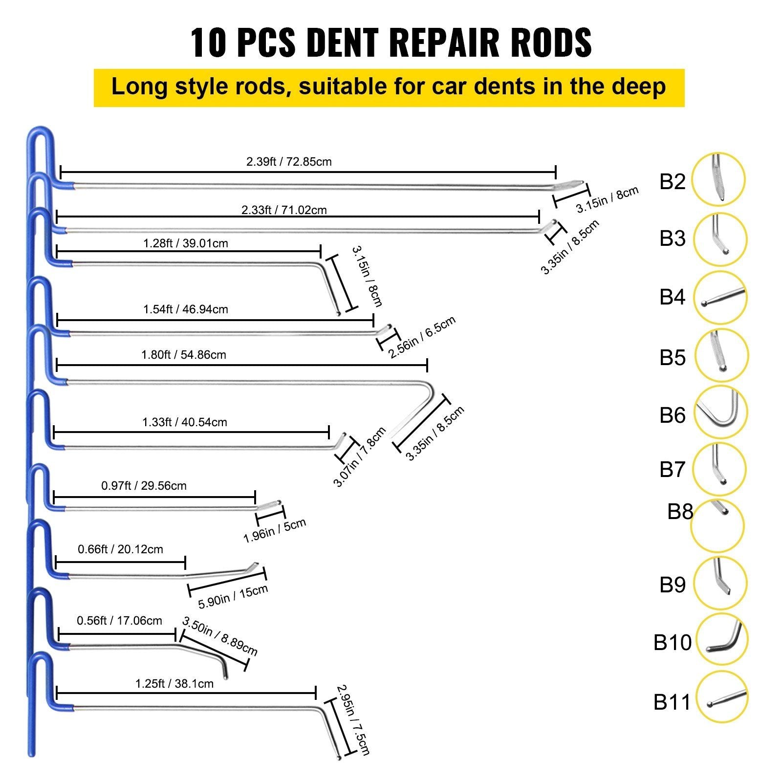 Rods Dent Puller Stainless Steel Paintless Repair Kits Hail Removal 20PCS V952-QCAHXFQTJQG200Q7GV0