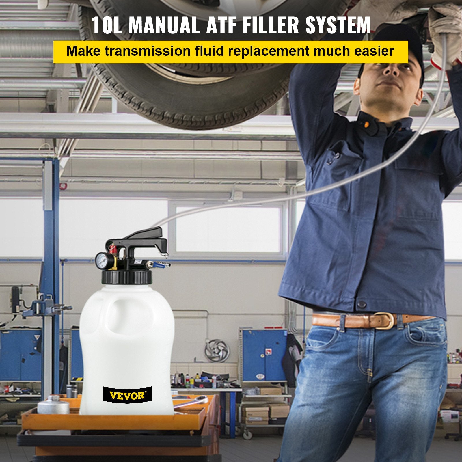 Transmission Fluid Pump 2 Way ATF Refill System Dispenser, Oil and Liquid Extractor 10 Liter Large Capacity, V952-QCBSX10L14ATFBDV9V0