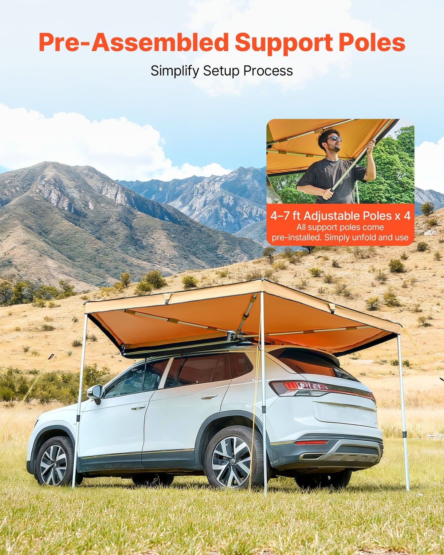 270 Degree Awning, 4.9 m2 Driver Side Vehicle Awning, Waterproof UV50+ Car Side Awnings with Carry Bag, V952-QCCP12759FTSTOWKB001V0