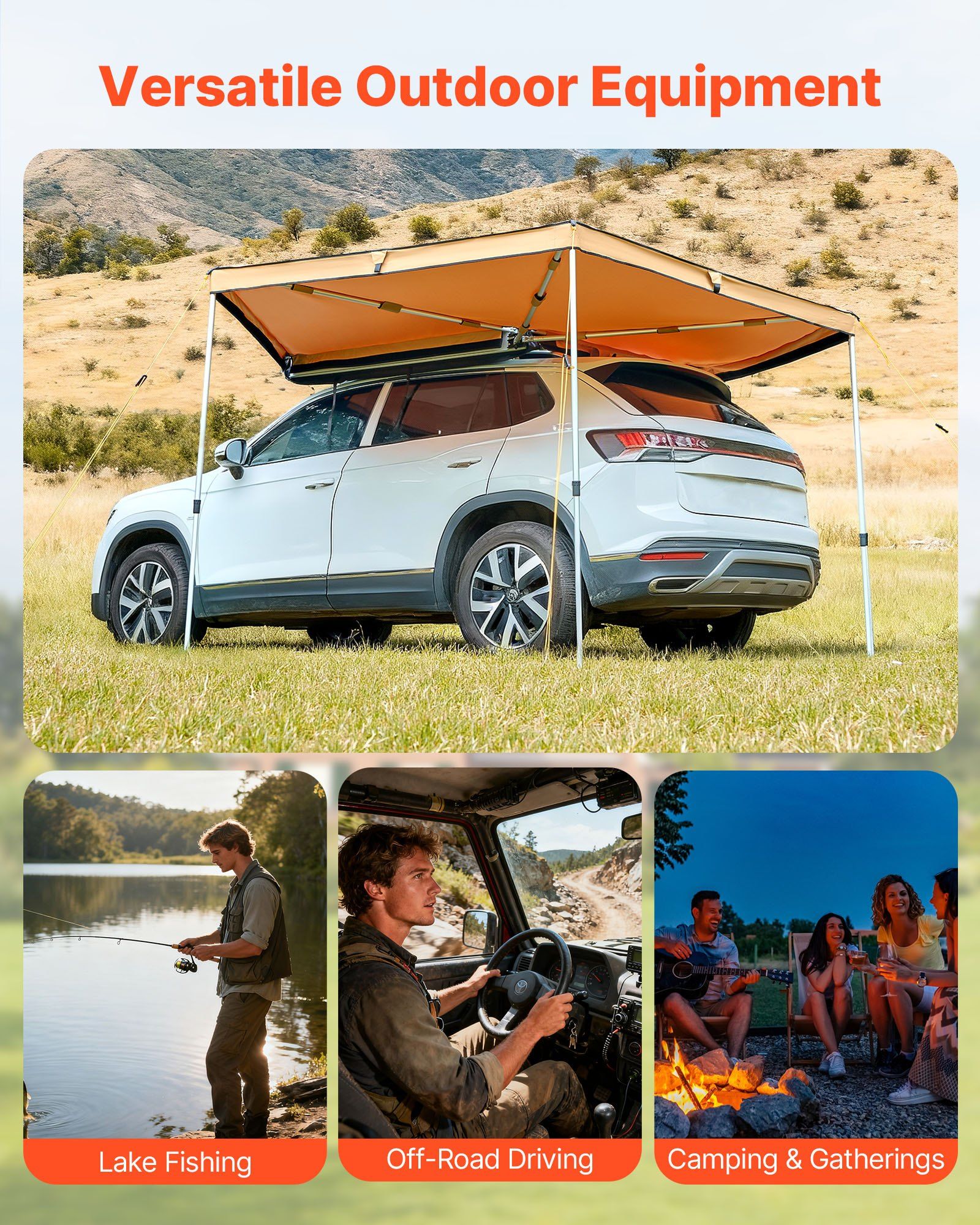 270 Degree Awning, 4.9 m2 Driver Side Vehicle Awning, Waterproof UV50+ Car Side Awnings with Carry Bag, V952-QCCP12759FTSTOWKB001V0