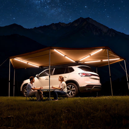 270 Degree Awning with Bulit-in LED Lights, 10.9 m2 Driver Side Vehicle Awning, Waterproof UV50+ Car Side V952-QCCP18764FTHXNUDI001V9