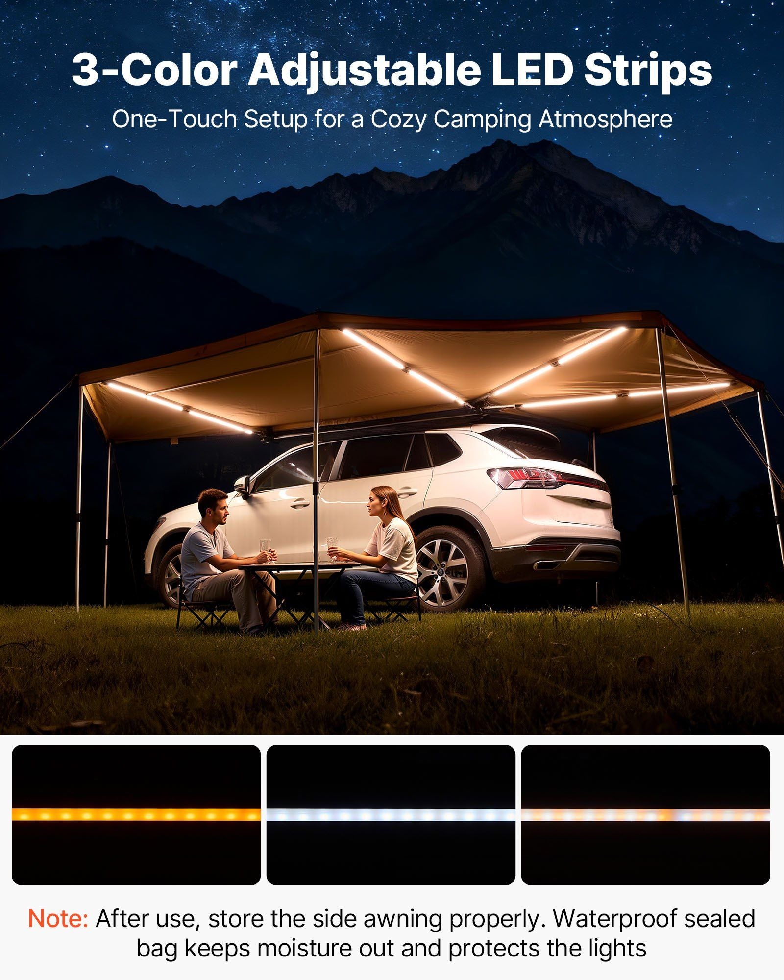 270 Degree Awning with Bulit-in LED Lights, 12.4 m2 Driver Side Vehicle Awning, Waterproof UV50+ Car Side V952-QCCP20359FTH42QCL001V9