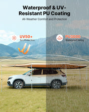 270 Degree Awning with Bulit-in LED Lights, 12.4 m2 Driver Side Vehicle Awning, Waterproof UV50+ Car Side V952-QCCP20359FTH42QCL001V9