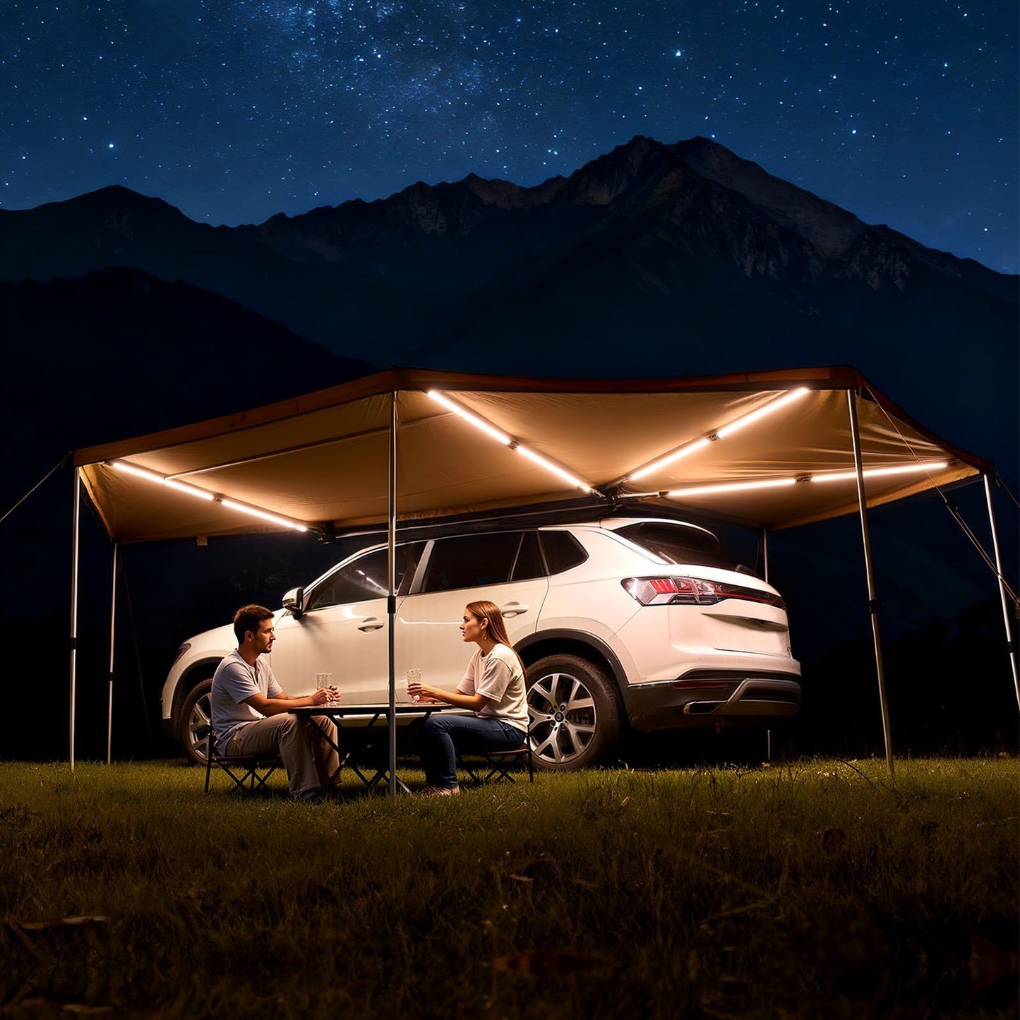 270 Degree Awning with Bulit-in LED Lights, 12.4 m2 Driver Side Vehicle Awning, Waterproof UV50+ Car Side V952-QCCP20359FTH42QCL001V9
