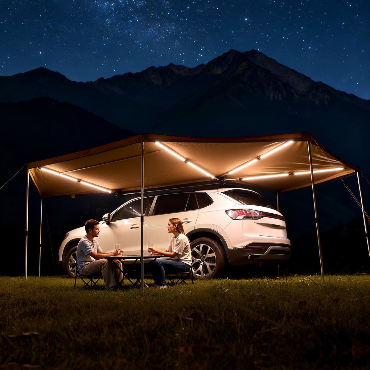 270 Degree Awning with Bulit-in LED Lights, 12.4 m2 Driver Side Vehicle Awning, Waterproof UV50+ Car Side V952-QCCP20359FTH42QCL001V9