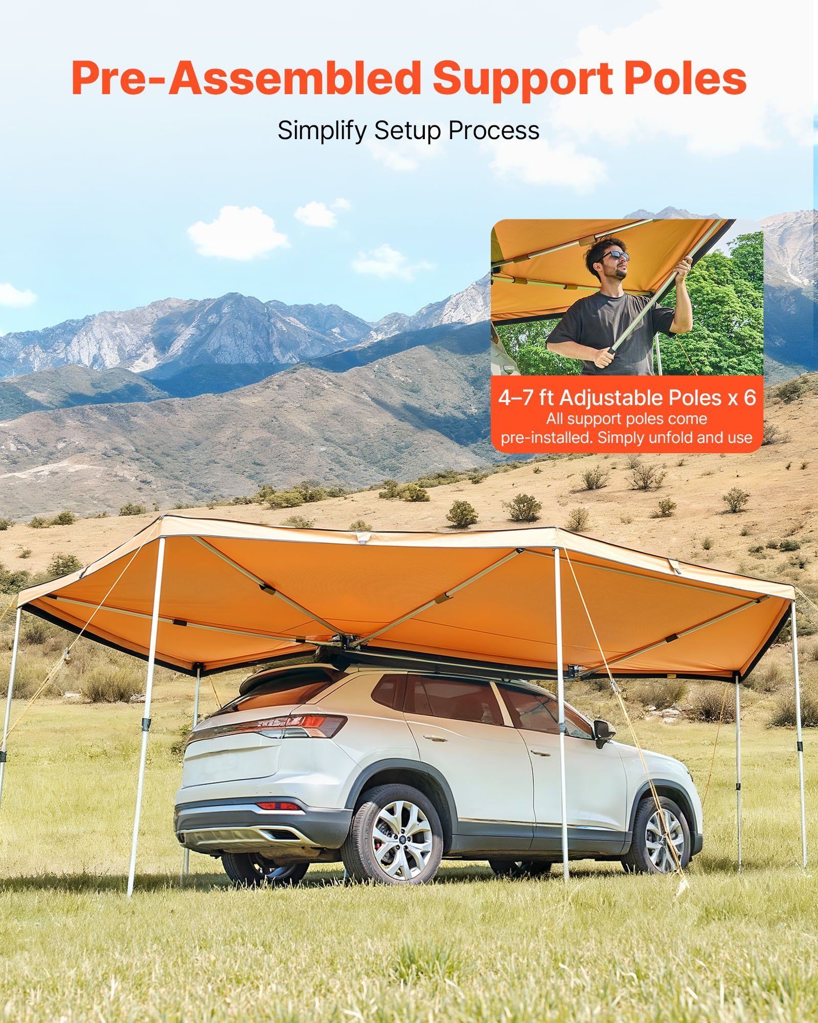 270 Degree Awning, 12.4 m2 Driver Side Vehicle Awning, Waterproof UV50+ Car Side Awnings with Carry Bag, V952-QCCP2065FTSHVNUN9001V0