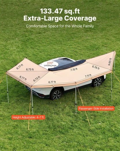 270 Degree Awning, 12.4 m2 Driver Side Vehicle Awning, Waterproof UV50+ Car Side Awnings with Carry Bag, V952-QCCP2065FTSHVNUN9001V0