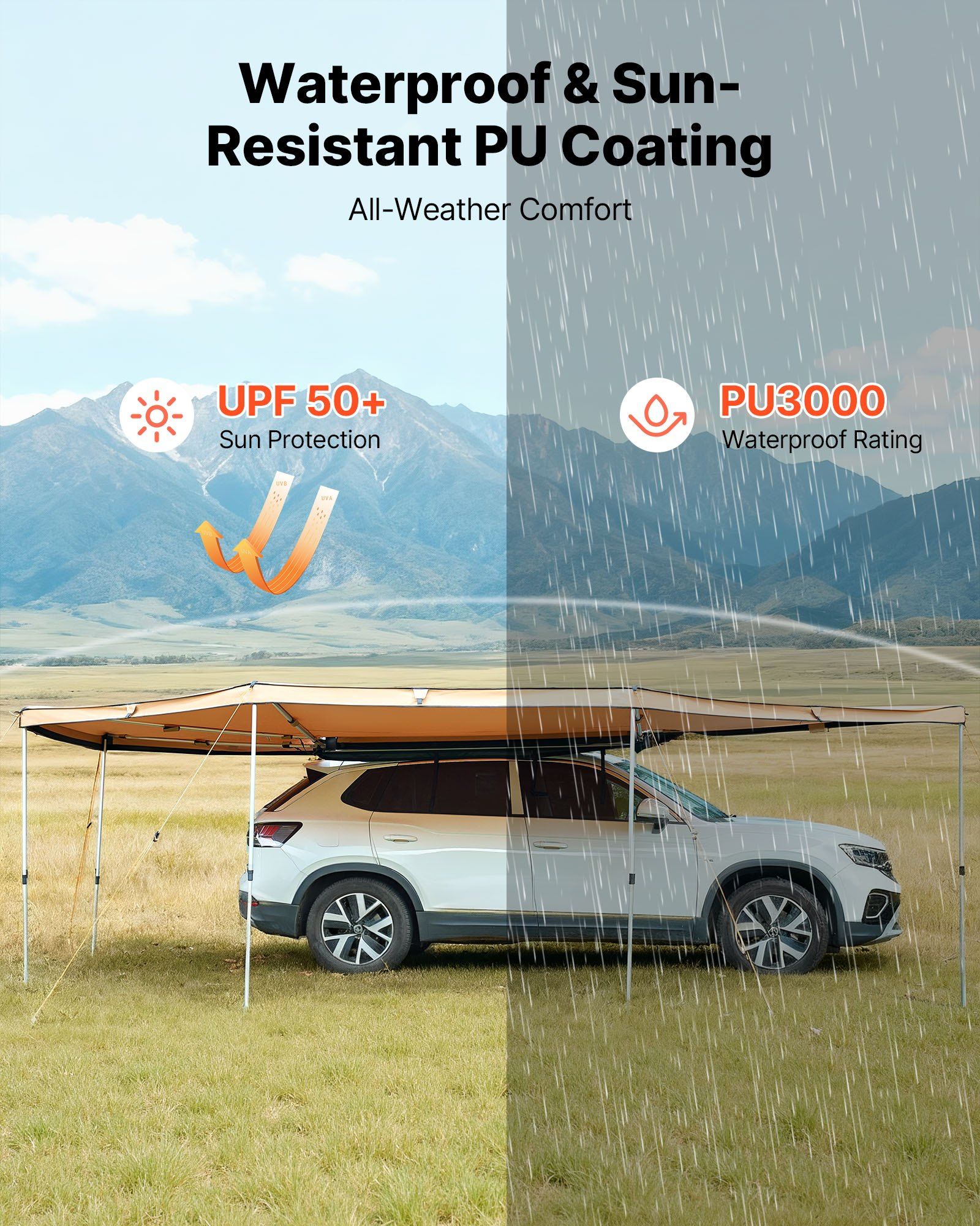 270 Degree Awning, 12.4 m2 Driver Side Vehicle Awning, Waterproof UV50+ Car Side Awnings with Carry Bag, V952-QCCP2065FTSHVNUN9001V0
