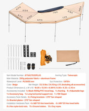 270 Degree Awning, 12.4 m2 Driver Side Vehicle Awning, Waterproof UV50+ Car Side Awnings with Carry Bag, V952-QCCP2065FTSHVNUN9001V0