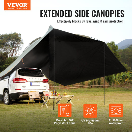 Vehicle Awning, Large 10' x 7' Shade Coverage Car Side Awning, PU2000mm UV50+ Car Awning with Extended Side V952-QCCPBXS10X7FJ8FWTV0