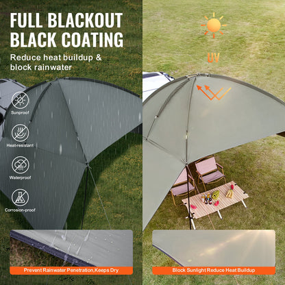 Vehicle Awning, Large 10' x 7' Shade Coverage Car Side Awning, PU2000mm UV50+ Car Awning with Extended Side V952-QCCPBXS10X7FJ8FWTV0