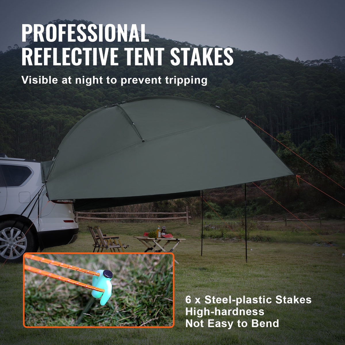 Vehicle Awning, Large 10' x 7' Shade Coverage Car Side Awning, PU2000mm UV50+ Car Awning with Extended Side V952-QCCPBXS10X7FJ8FWTV0