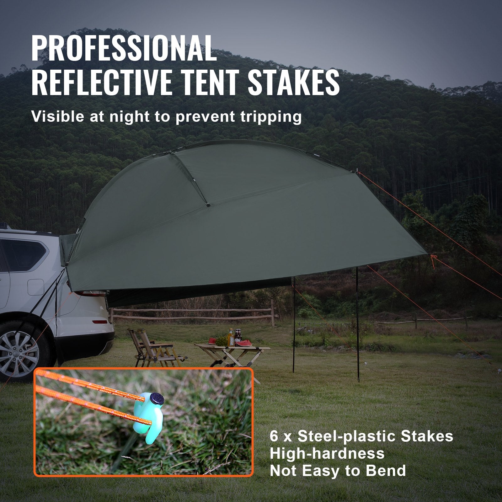 Vehicle Awning, Large 10' x 7' Shade Coverage Car Side Awning, PU2000mm UV50+ Car Awning with Extended Side V952-QCCPBXS10X7FJ8FWTV0