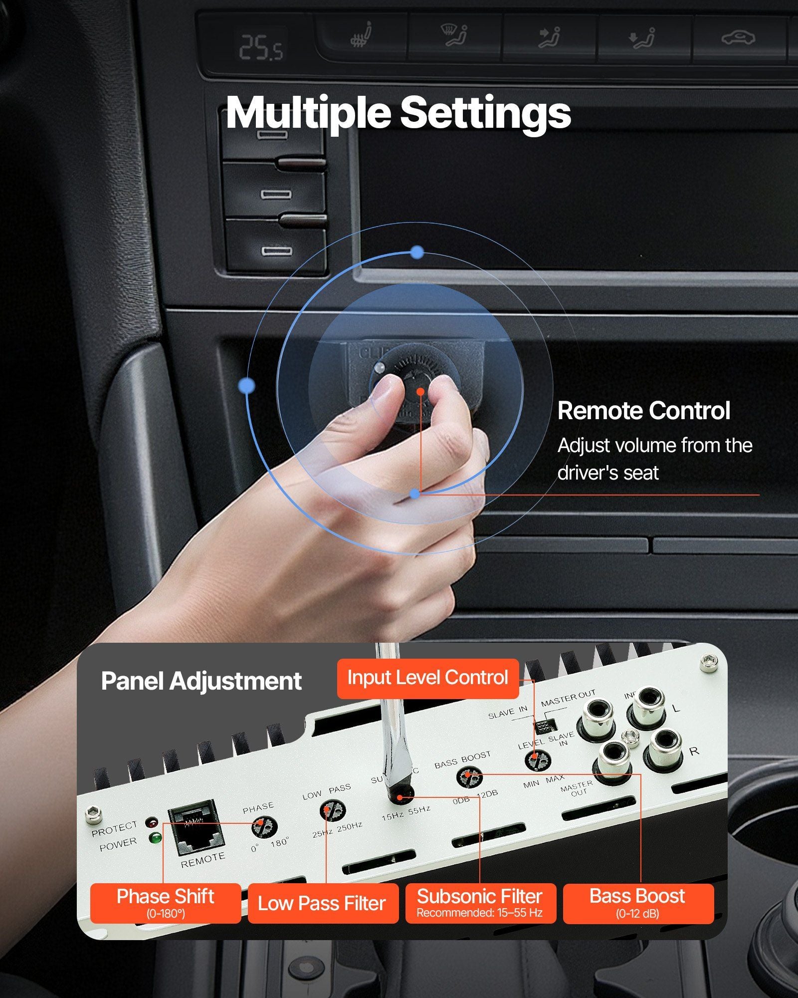 Monoblock Car Amplifier, 1200W RMS MAX, 1/2/4 Ohm Stable, 1-Channel Class D Car Audio Amplifier with Remote V952-QCDSDFDQDLGFK79L7001V9