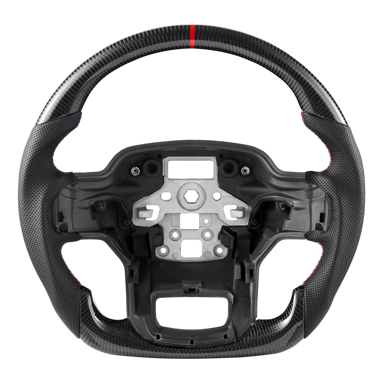 Steering Wheel for 2021-2024 Ford F150, Carbon Fiber Steering Wheel D-Shaped Flat-Bottom, Leather Grip with V952-QCFXPZYFTF15VL7EA001V0