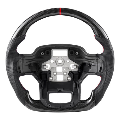 Steering Wheel for 2021-2024 Ford F150, Carbon Fiber Steering Wheel D-Shaped Flat-Bottom, Leather Grip with V952-QCFXPZYFTF15VL7EA001V0