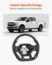Steering Wheel for 2021-2024 Ford F150, Carbon Fiber Steering Wheel D-Shaped Flat-Bottom, Leather Grip with V952-QCFXPZYFTF15VL7EA001V0
