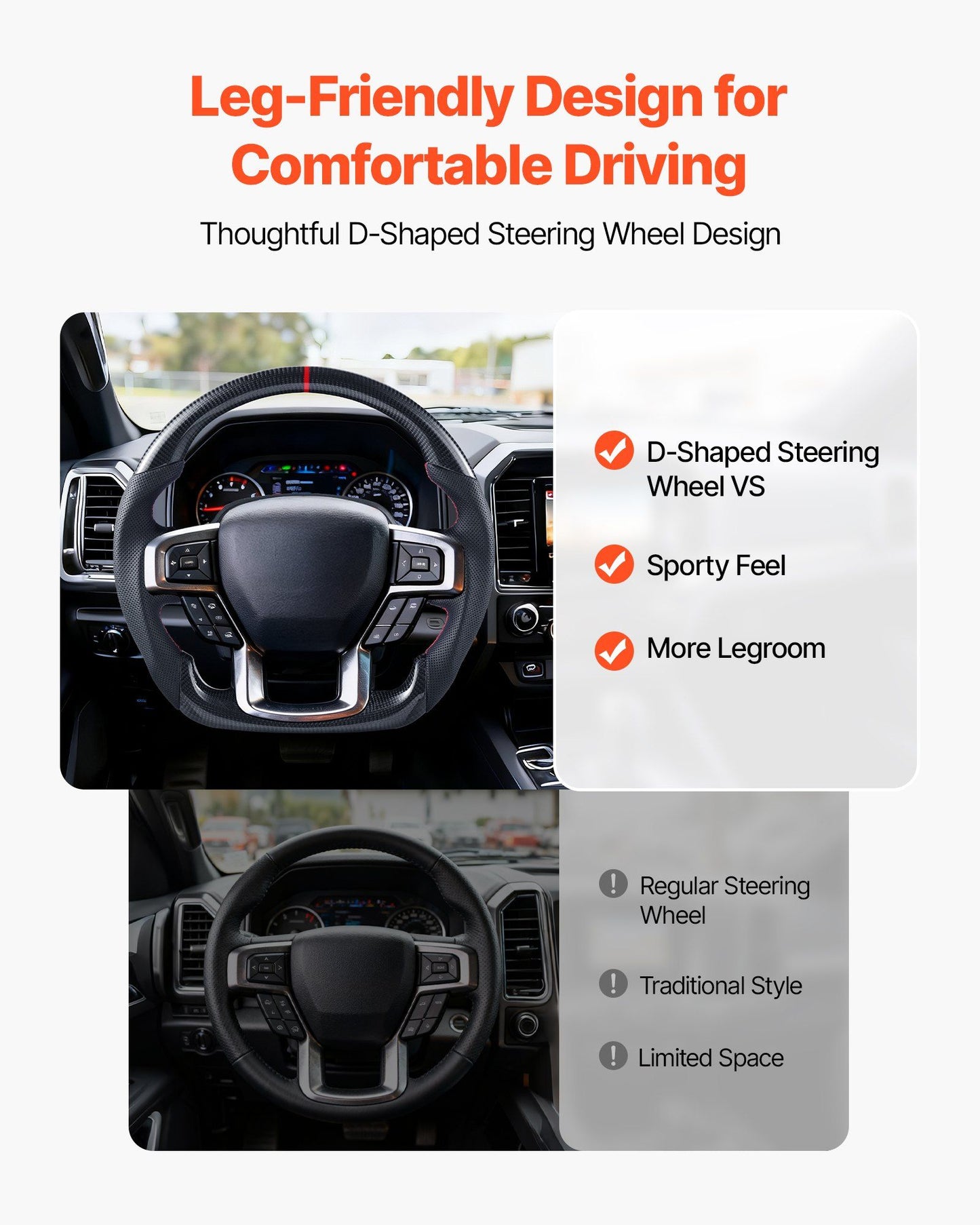 Steering Wheel for 2021-2024 Ford F150, Carbon Fiber Steering Wheel D-Shaped Flat-Bottom, Leather Grip with V952-QCFXPZYFTF15VL7EA001V0