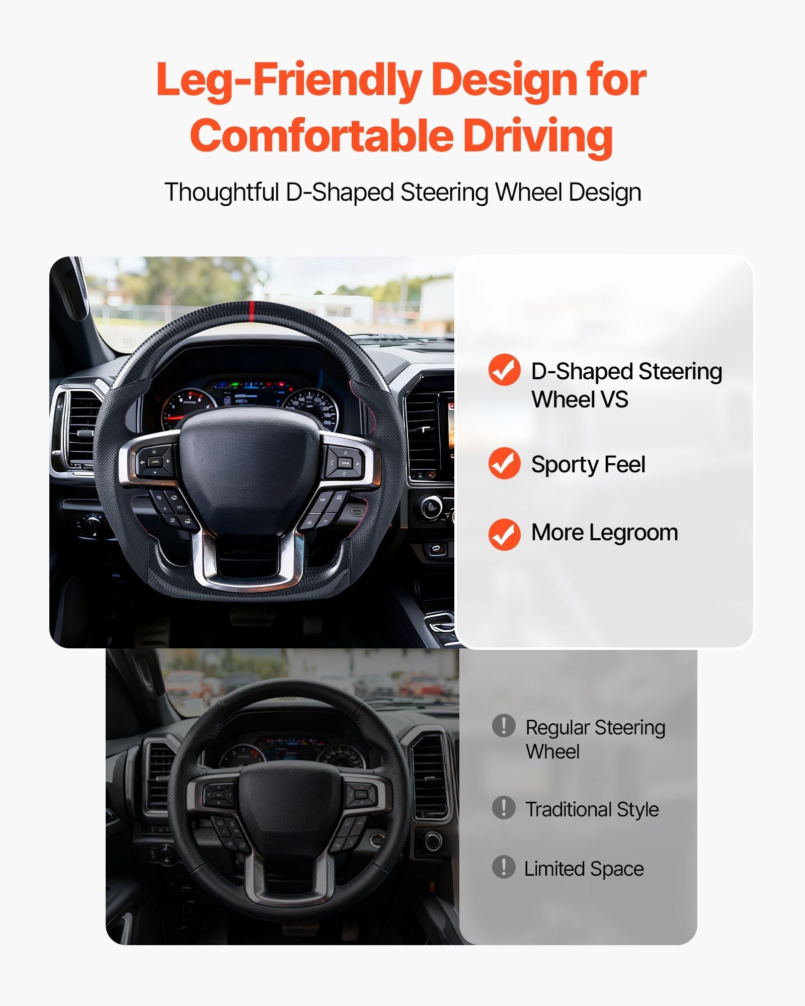 Steering Wheel for 2021-2024 Ford F150, Carbon Fiber Steering Wheel D-Shaped Flat-Bottom, Leather Grip with V952-QCFXPZYFTF15VL7EA001V0