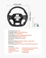Steering Wheel for 2021-2024 Ford F150, Carbon Fiber Steering Wheel D-Shaped Flat-Bottom, Leather Grip with V952-QCFXPZYFTF15VL7EA001V0