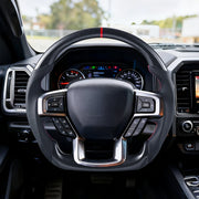 Steering Wheel for 2021-2024 Ford F150, Carbon Fiber Steering Wheel D-Shaped Flat-Bottom, Leather Grip with V952-QCFXPZYFTF15VL7EA001V0