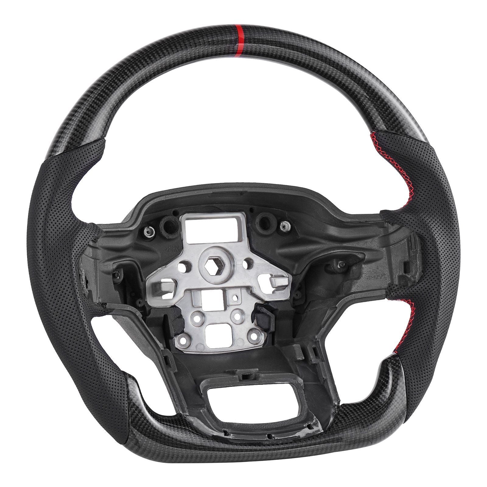 Steering Wheel for 2021-2024 Ford F150, Carbon Fiber Steering Wheel D-Shaped Flat-Bottom, Leather Grip with V952-QCFXPZYFTF15VL7EA001V0
