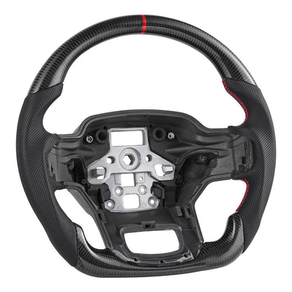 Steering Wheel for 2021-2024 Ford F150, Carbon Fiber Steering Wheel D-Shaped Flat-Bottom, Leather Grip with V952-QCFXPZYFTF15VL7EA001V0