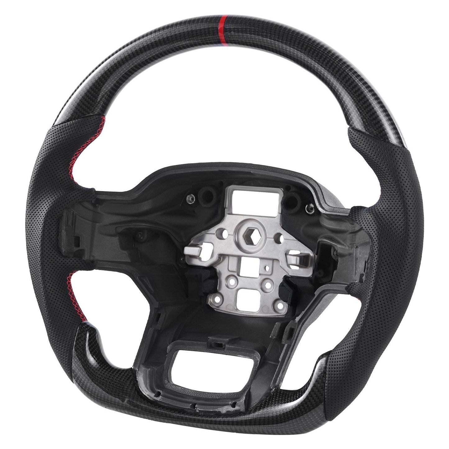Steering Wheel for 2021-2024 Ford F150, Carbon Fiber Steering Wheel D-Shaped Flat-Bottom, Leather Grip with V952-QCFXPZYFTF15VL7EA001V0