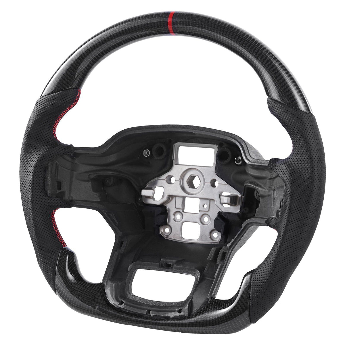 Steering Wheel for 2021-2024 Ford F150, Carbon Fiber Steering Wheel D-Shaped Flat-Bottom, Leather Grip with V952-QCFXPZYFTF15VL7EA001V0