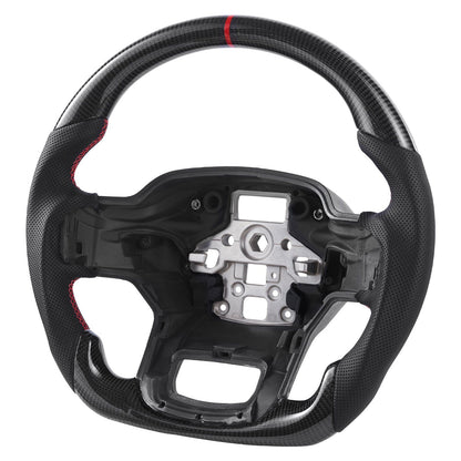 Steering Wheel for 2021-2024 Ford F150, Carbon Fiber Steering Wheel D-Shaped Flat-Bottom, Leather Grip with V952-QCFXPZYFTF15VL7EA001V0