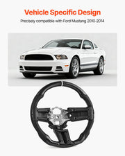 Steering Wheel for 2010-2014 Ford Mustang, Carbon Fiber Steering Wheel D-Shaped Flat-Bottom, Leather Grip V952-QCFXPZYFTMUSW6W31001V0